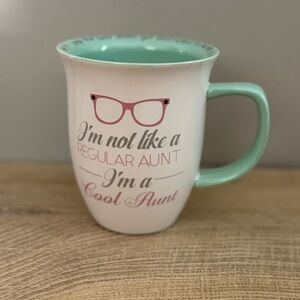 Cool Aunt Mug Whimsical Green Pink‎ Ceramic Glasses Rimmed